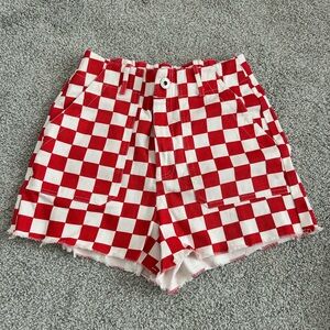Red and White Checkered Women Shorts
